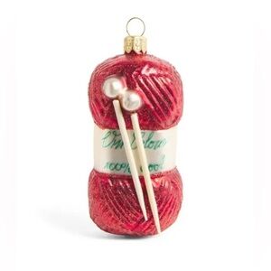 Anthropologie Harrods Yarn And Knitting Needles Ornament Hand Blown Glass New